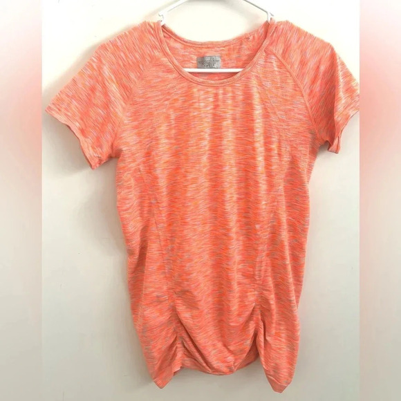 Athleta Fastest Track Tee Ruched Black Coral Orange Dye #721647 Size L t-shirt - Picture 2 of 4